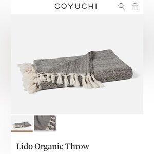 Coyuchi Gray Woven Lido Organic Throw with Cream Fringe